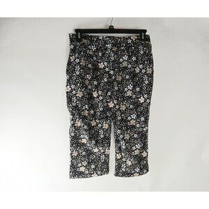 Sport Savvy Women Capri Pants Black Floral French Terry Pull On High Rise Medium
